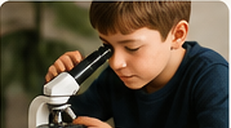 Child exploring science with a microscope